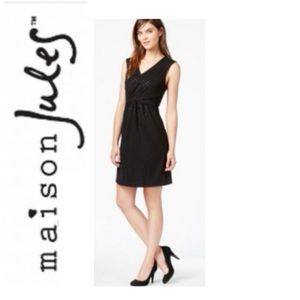 🌺 MAISON JULES Black Faux-Wrap Foil-Detail Dress NWT $89 M